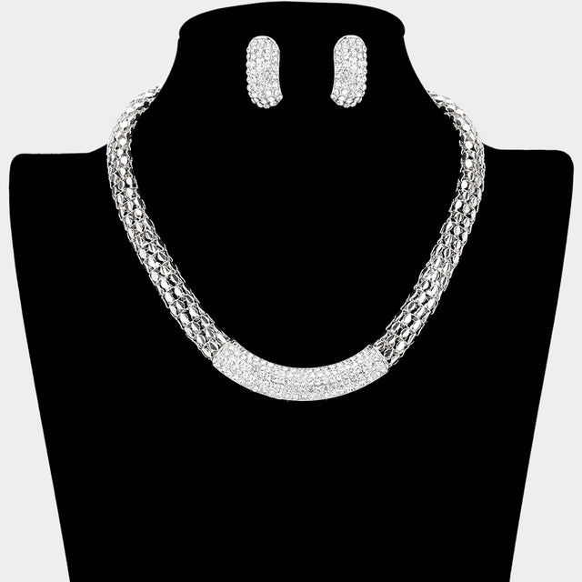 Madeline Love Clear, Silver Crystal Rhinestone Metal Mesh Necklace - Jewelry