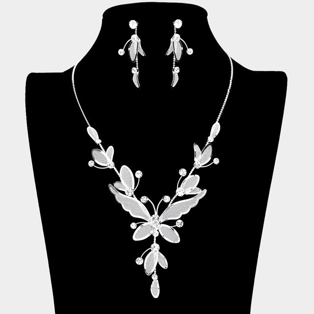 Madeline Love Clear, Silver Butterfly Crystal Rhinestone Necklace - Jewelry