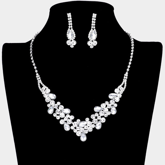 Madeline Love Clear, Silver Teardrop Accented Rhinestone Necklace