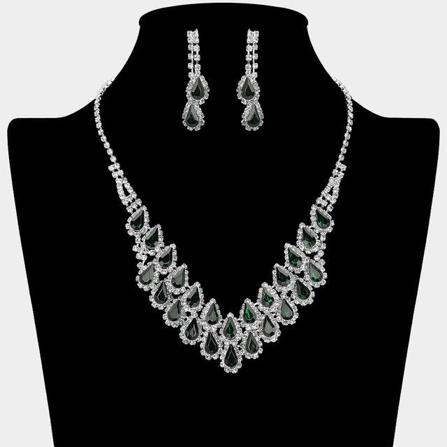 Madeline Love Emerald, Silver Crystal Rhinestone Teardrop Cluster Necklace - Jewelry