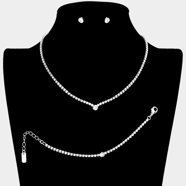 Madeline Love Silver 3PCS - Pave Crystal Rhinestone Marquise Necklace Set - Jewelry