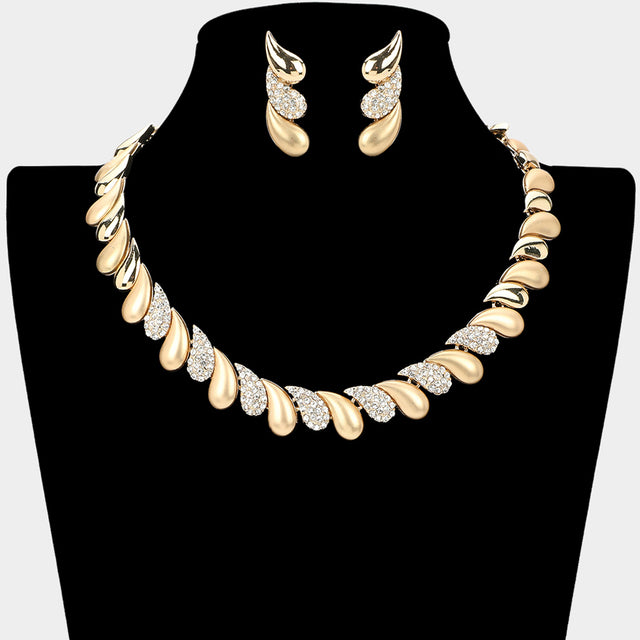 Madeline Love Clear, Gold Oblique Rhinestone Pave Teardrop Detail Collar Necklace - Jewelry