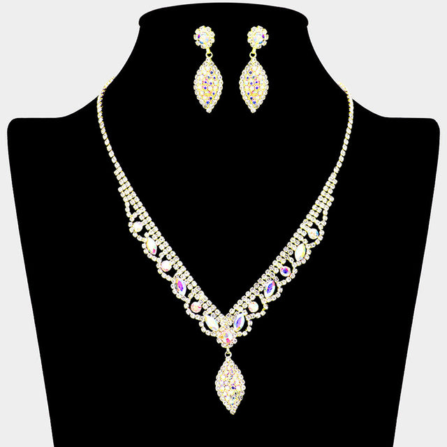Madeline Love AB, Gold Rhinestone Marquise Accented Necklace - Jewelry