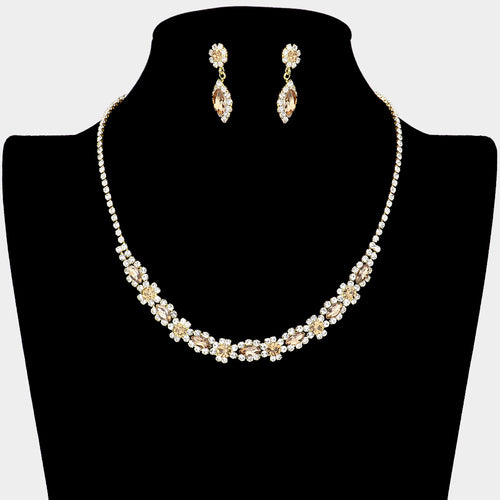 Marquise Round Stone Accented Rhinestone Necklace - Topaz