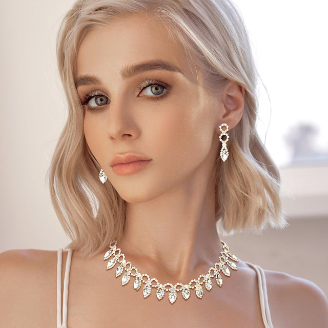 Madeline Love Gold Marquise Stone Cluster Rhinestone Evening Necklace - Jewelry