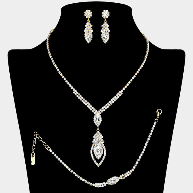 Madeline Love Clear, Gold Marquise Stone Embellished Rhinestone Paved Jewelry Set