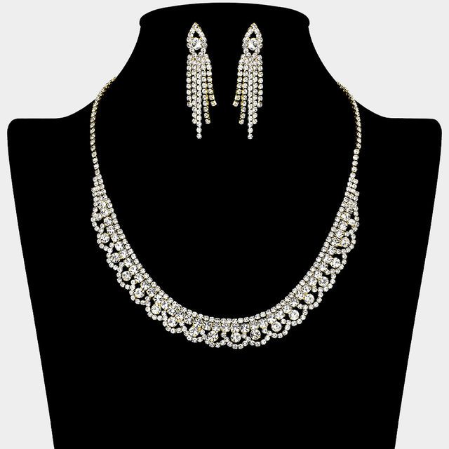 Madeline Love Clear, Gold Round Stone Accented Rhinestone Paved Collar Necklace - Jewelry