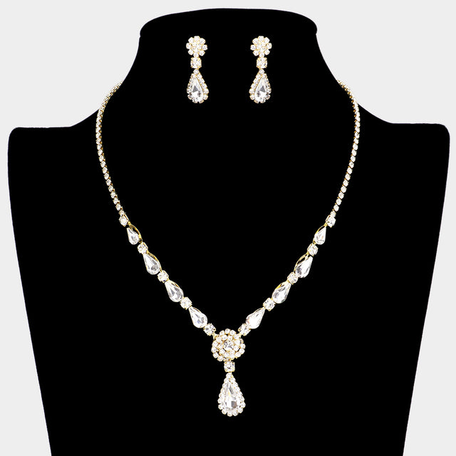 Madeline Love Gold Teardrop Stone Cluster Rhinestone Necklace - Jewelry