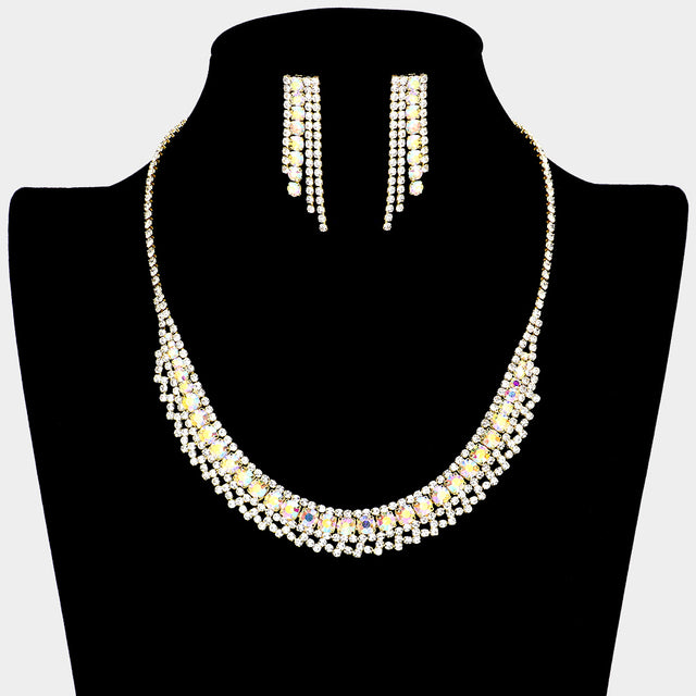 Madeline Love AB, Gold Bubble Stone Detailed Rhinestone Necklace - Jewelry