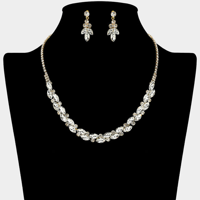 Madeline Love Clear, Gold Round Marquise Stone Cluster Rhinestone Necklace - Jewelry