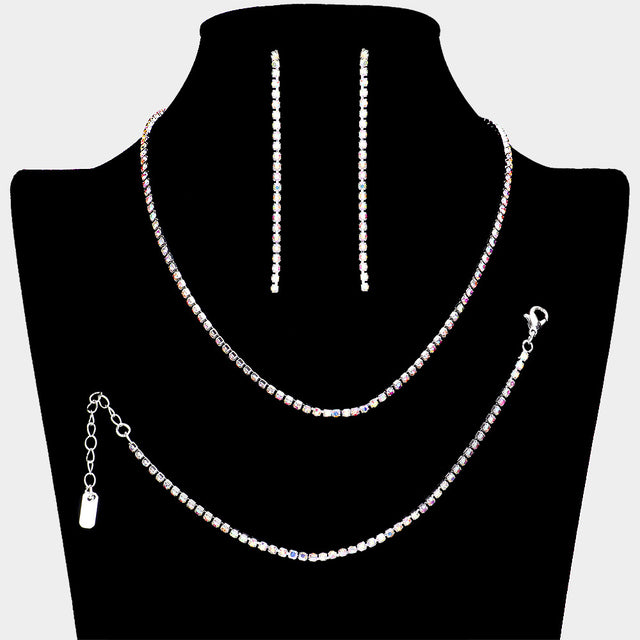 Madeline Love AB, Silver Rhinestone Paved Chain Necklace Jewelry Set