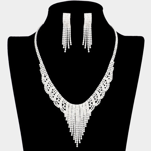Rhinestone Pave Fringe Necklace - Silver