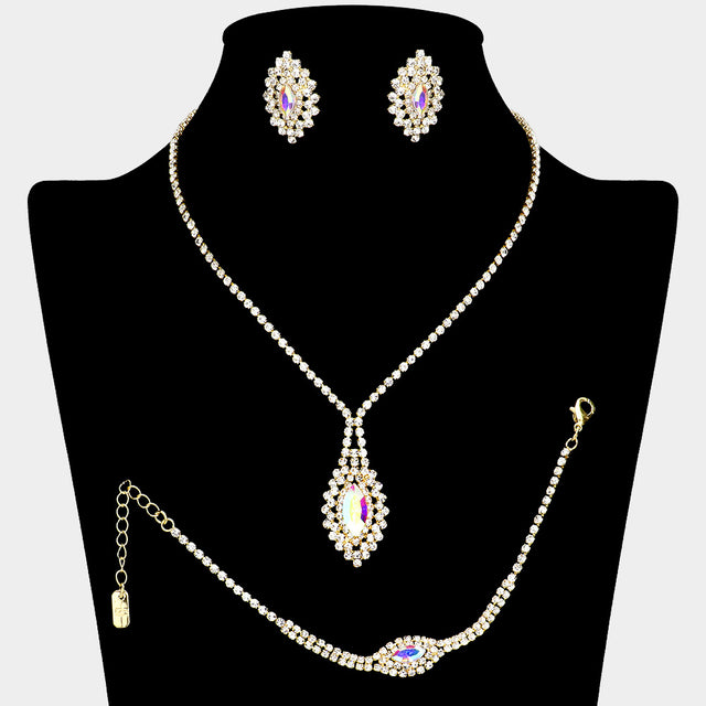 Madeline Love AB, Gold Marquise Stone Accented Rhinestone Paved Jewelry Set