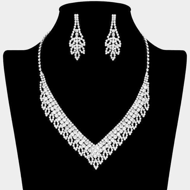 Madeline Love Clear, Silver Rhinestone Paved V Shaped Collar Necklace - Jewelry