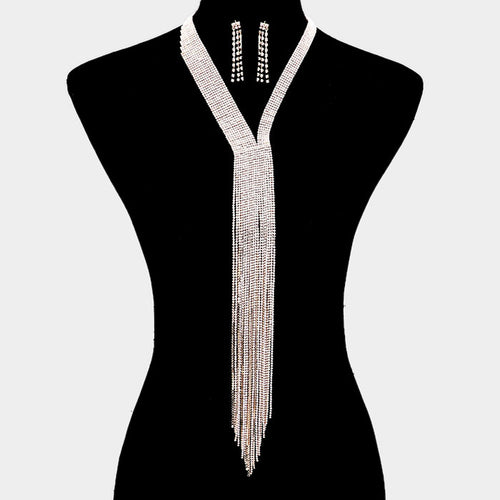 Rhinestone Pave Y Statement Necklace - Clear, Gold