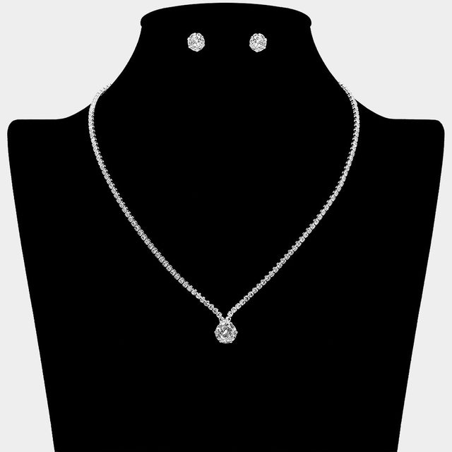 Madeline Love Clear, Silver CZ Round Stone Cluster Point Rhinestone Paved Necklace - Jewelry