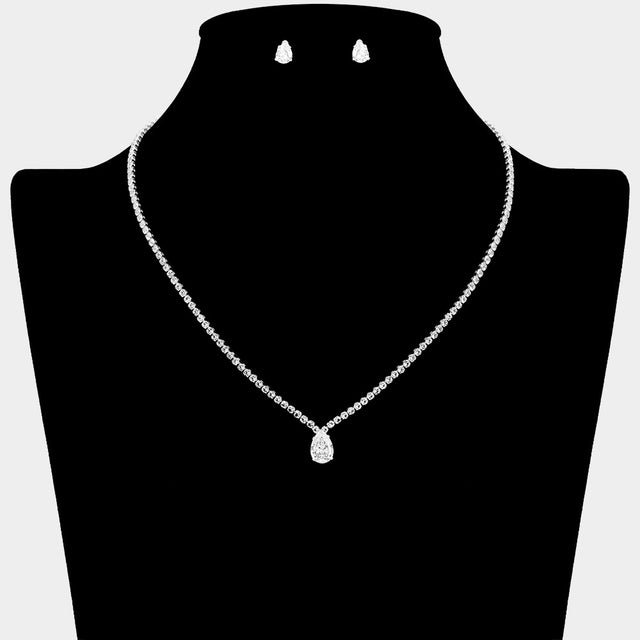 Madeline Love Clear, Silver Teardrop CZ Stone Cluster Pendant Necklace - Jewelry