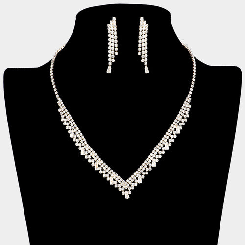 CZ Rhinestone Paved V Shaped Necklace - Gold