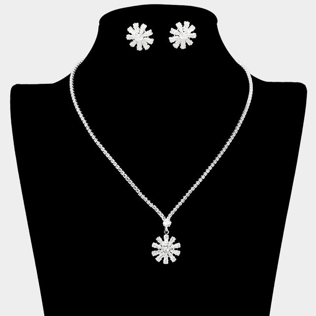 Madeline Love Clear, Silver Flower CZ Stone Cluster Pendant Rhinestone Paved Necklace - Jewelry