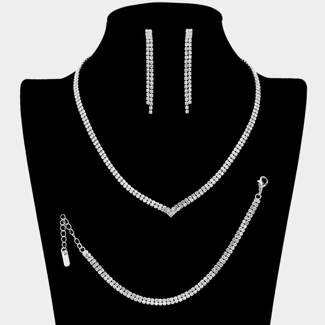 Madeline Love Clear, Silver Rhinestone Paved Pinch Tip Jewelry Set