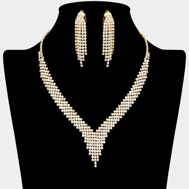 Madeline Love Clear, Gold CZ Stone Paved Fringe Necklace - Jewelry