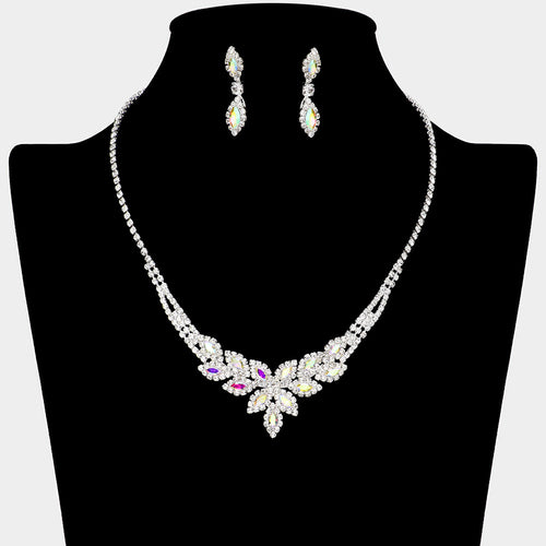 Rhinestone Paved Marquise Necklace - AB, Silver