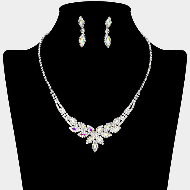Madeline Love AB, Silver Rhinestone Paved Marquise Necklace - Jewelry