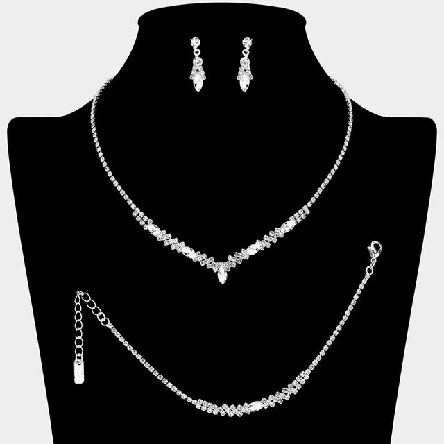 Madeline Love Clear, Silver Marquise Stone Cluster Accent Rhinestone Paved Jewelry Set