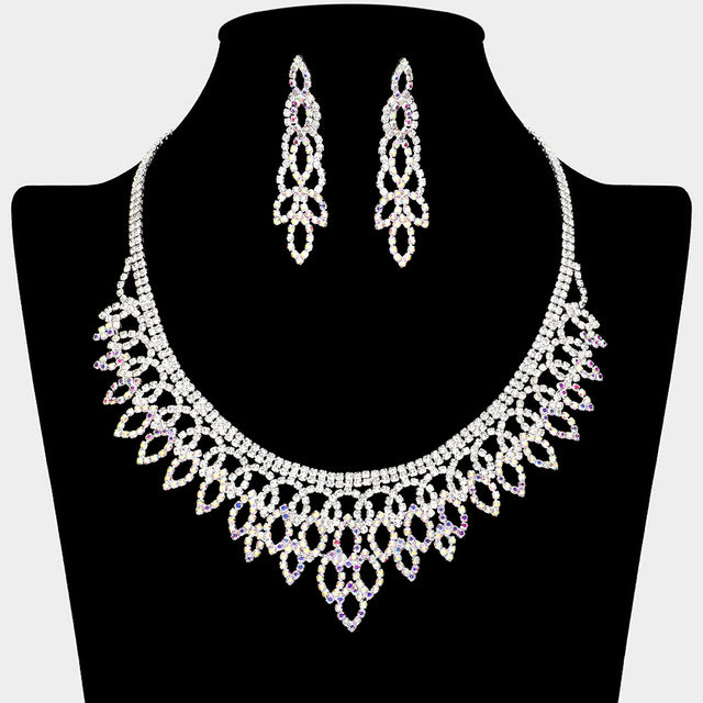 Madeline Love AB, Silver Rhinestone Paved Marquise Shaped Necklace - Jewelry