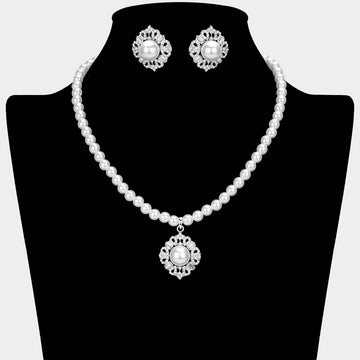 Madeline Love Silver, White Rhinestone Paved Pearl Pendant Necklace - Necklaces