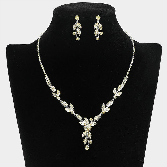 Madeline Love Silver, Yellow Rhinestone Paved Marquise Stone Stem Necklace - Jewelry