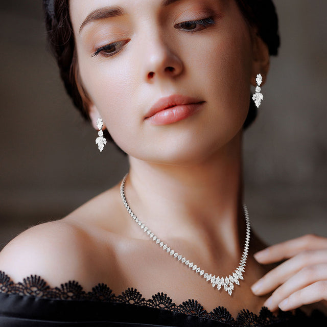 Madeline Love Clear, Silver Marquise CZ Stone Cluster Necklace - Jewelry
