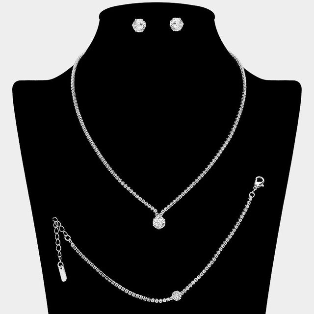Madeline Love Clear, Silver Round CZ Stone Accent Rhinestone Paved Jewelry Set