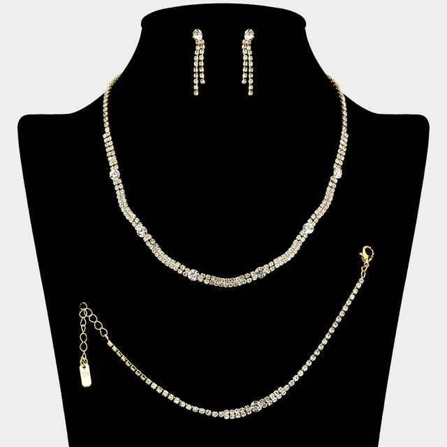 Madeline Love Clear, Gold Round Stone Pointed Rhinestone Paved Jewelry Set
