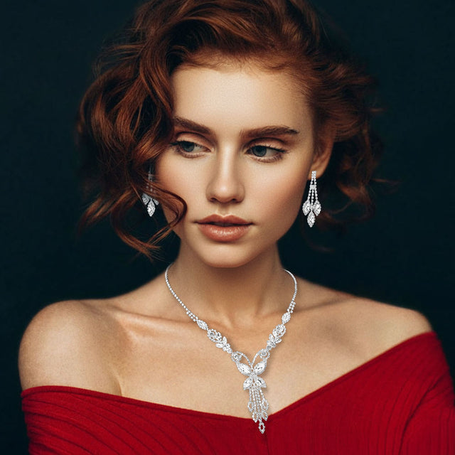 Madeline Love Clear, Silver Marquise Butterfly Stone Cluster Rhinestone Paved Necklace - Jewelry