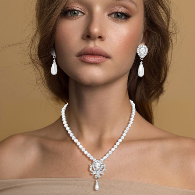 Madeline Love Silver, White Pearl Teardrop Dangle Pendant Necklace - Necklaces
