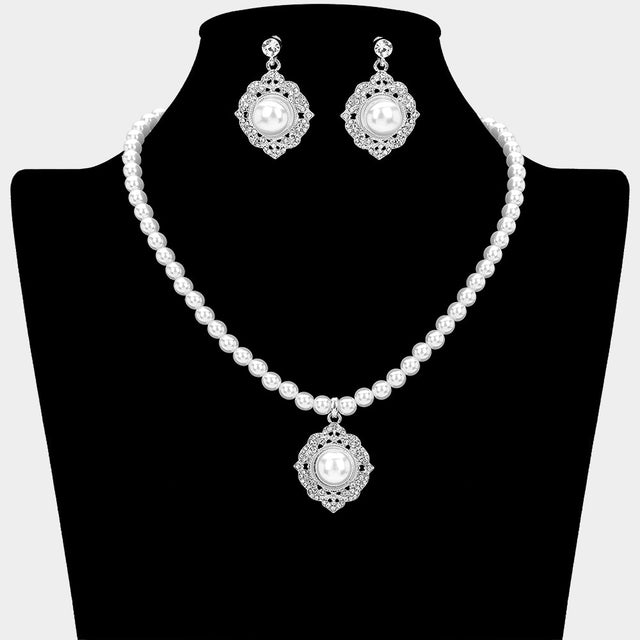Madeline Love Silver, White Vintage Pearl Pendant Necklace - Necklaces