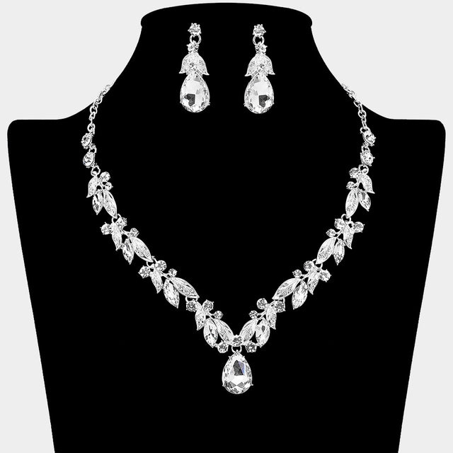 Madeline Love Clear, Silver Teardrop Stone Cluster Accent Rhinestone Necklace - Jewelry
