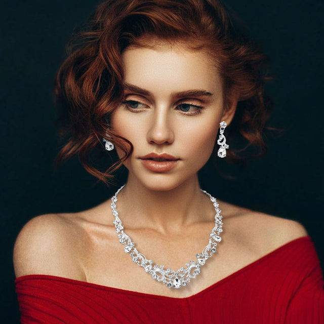 Madeline Love Clear, Silver Elegant Teardrop Stone Cluster Accent Rhinestone Embellished Necklace - Jewelry