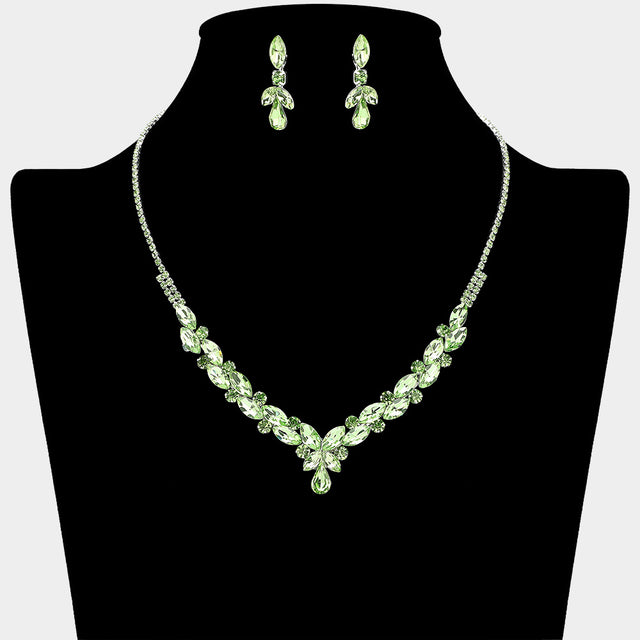 Madeline Love Green, Light, Silver Teardrop Marquise Stone Cluster Embellished Rhinestone Paved Necklace - Jewelry