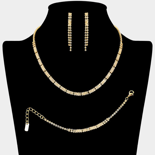 Madeline Love Clear, Gold Rhinestone Paved Bar Link Jewelry Set