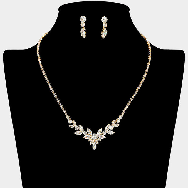 Madeline Love Clear, Gold Marquise CZ Stone Cluster Accent Rhinestone Necklace - Jewelry