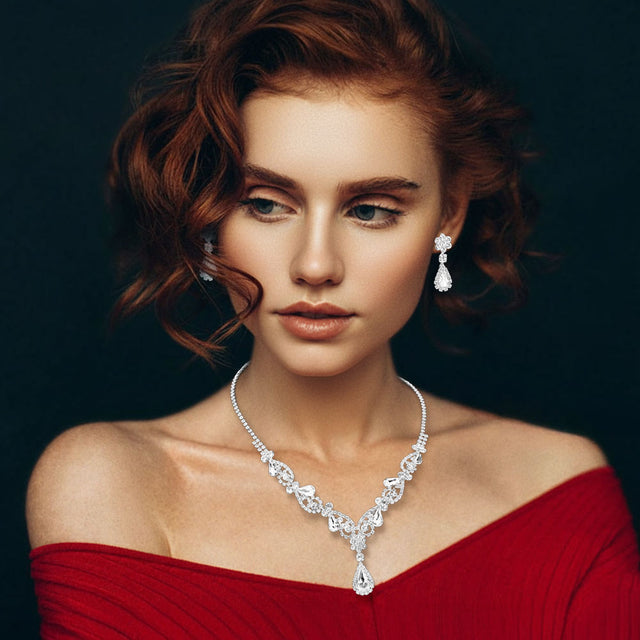 Madeline Love Clear, Silver Teardrop Stone Cluster Accent Rhinestone Paved Y Shape Necklace - Jewelry