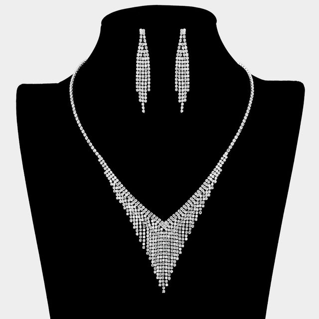 Madeline Love Clear, Silver Triangular Rhinestone Paved Cascading Necklace - Jewelry