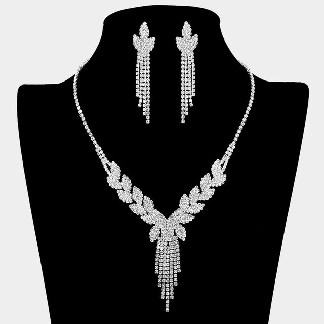 Madeline Love Clear, Silver Rhinestone Paved Leaf Cascade Necklace - Jewelry