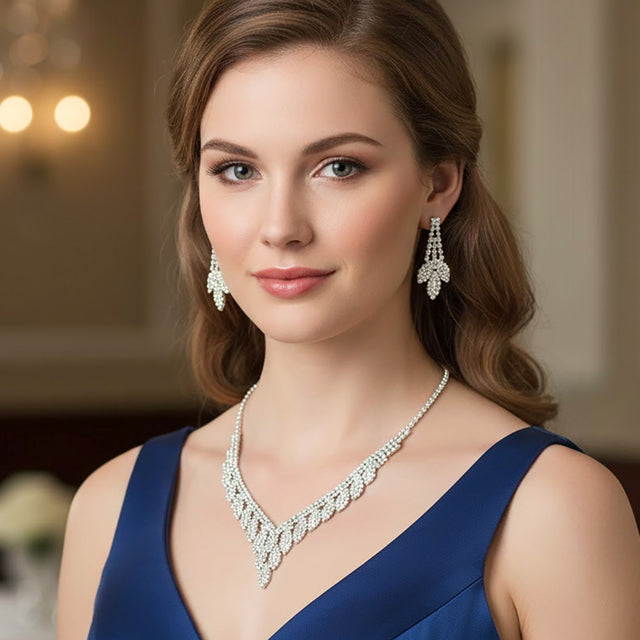 Madeline Love Clear, Silver Rhinestone Paved Marquise Shape Embellished V-shape Necklace - Jewelry