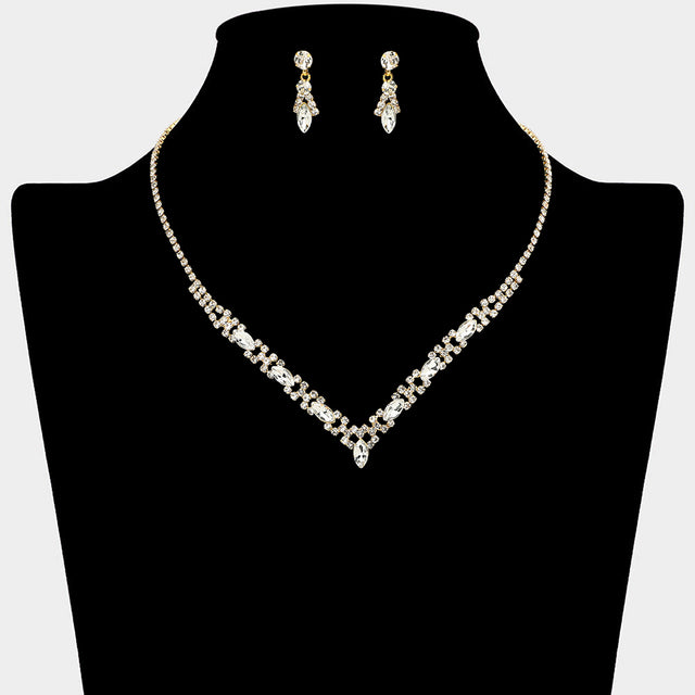 Madeline Love Clear, Gold Marquise Stone Cluster Rhinestone Paved V Shape Necklace - Jewelry