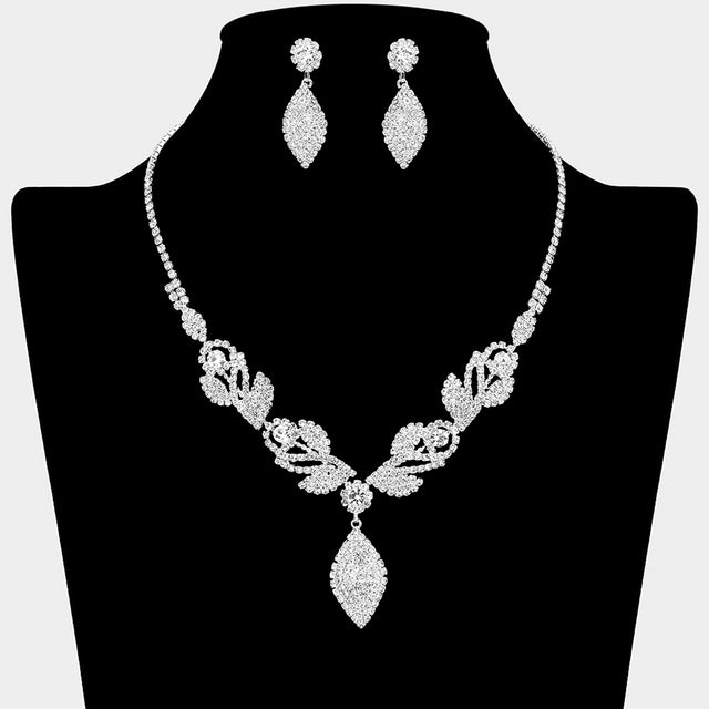 Madeline Love Clear, Silver Rhinestone Paved Marquise Drop Necklace - Jewelry