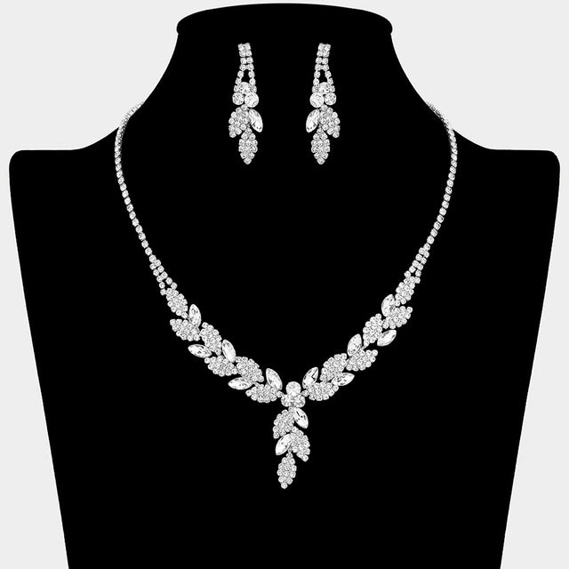 Madeline Love Clear, Silver Leaf Rhinestone Paved Necklace - Jewelry