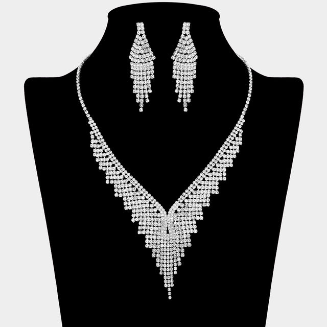 Madeline Love Clear, Silver Rhinestone Paved Fringe Accent Necklace - Jewelry